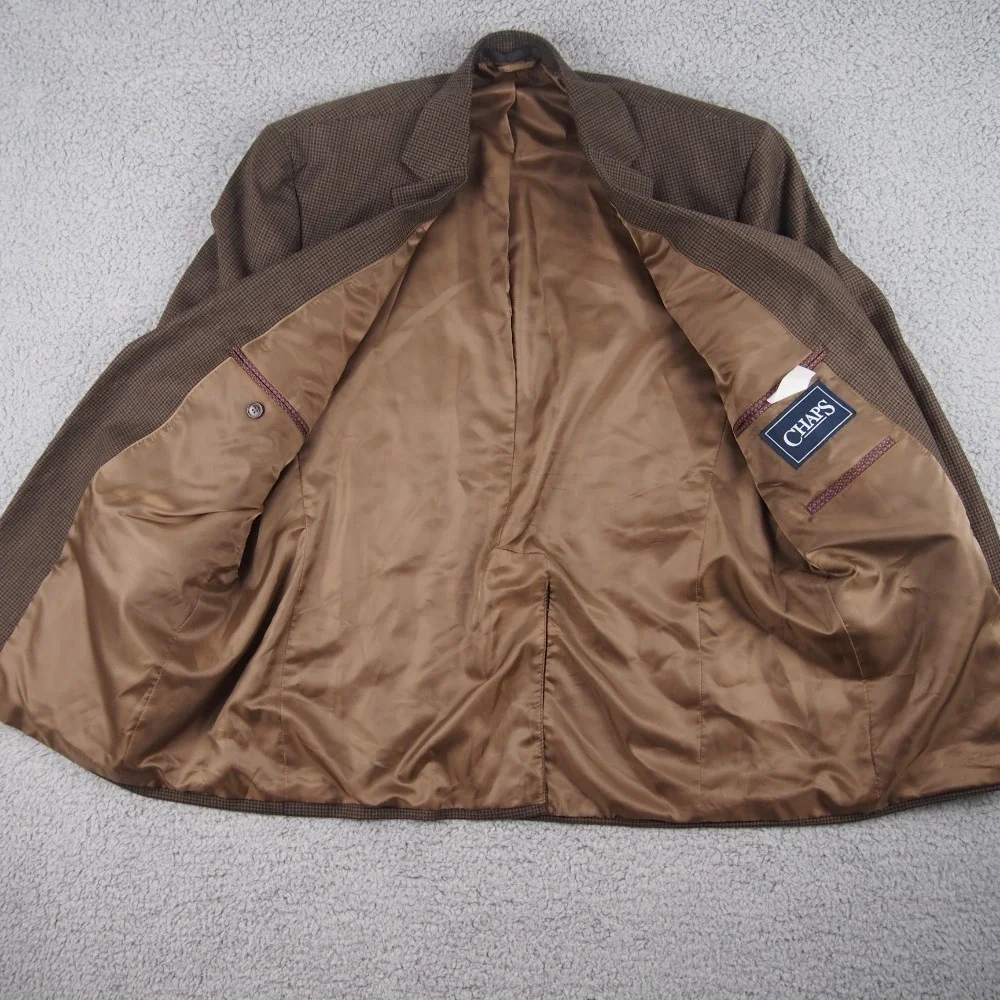 Ralph Lauren Chaps Mens Blazer 44R Brown Houndstooth Sports Coat Jacket‎